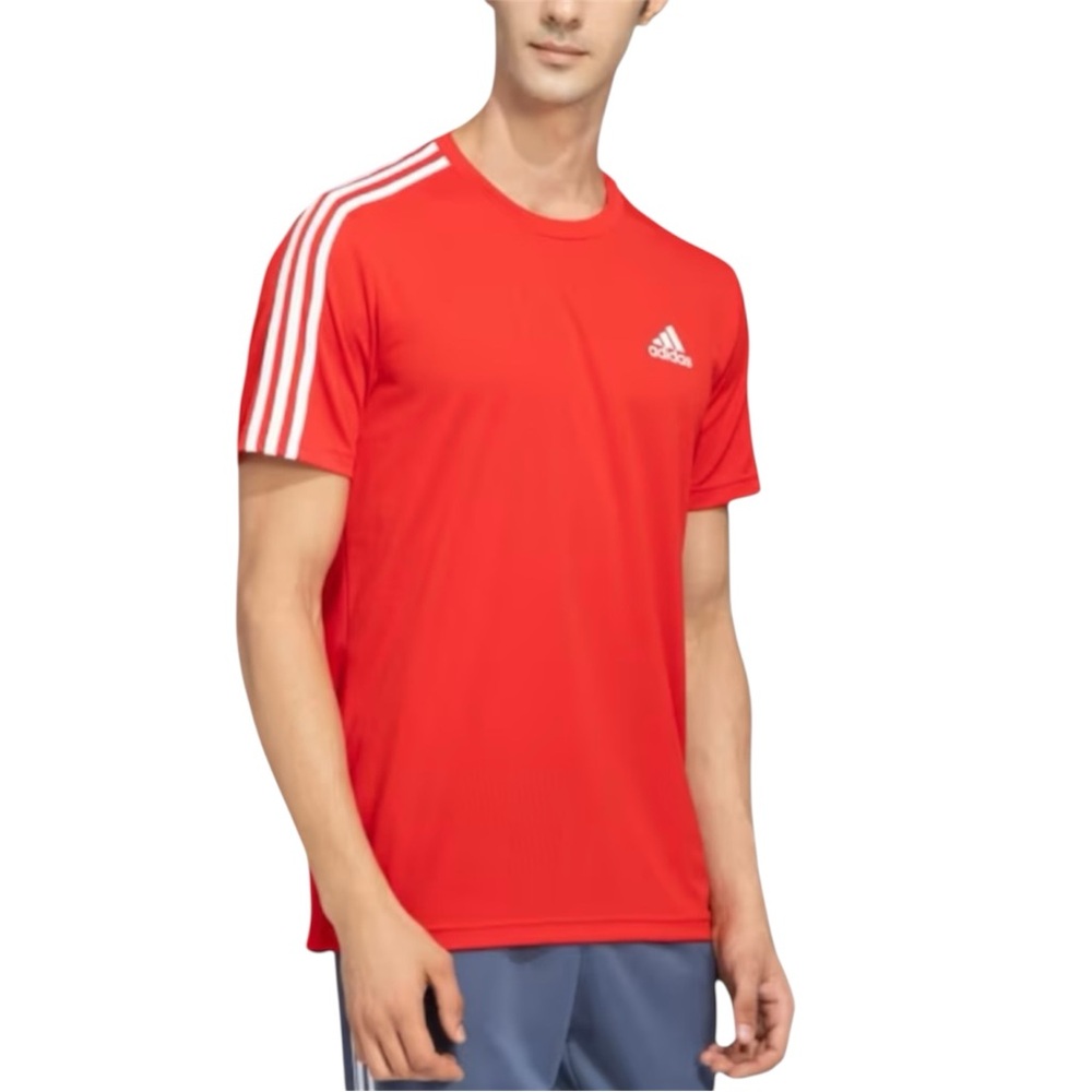 Adidas 3 Stripes Heather Red Tee Aeroready XL